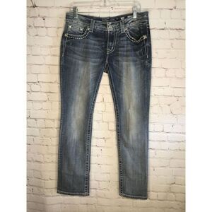Miss Me Womens 29 jeans Rhinestones Cross Pocket Ankle Slim fit  Denim Waist 32”